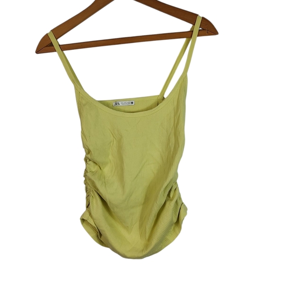 Zara Tops - Zara Lime Green Ribbed Camisole Tank Top Ruched Sides Large